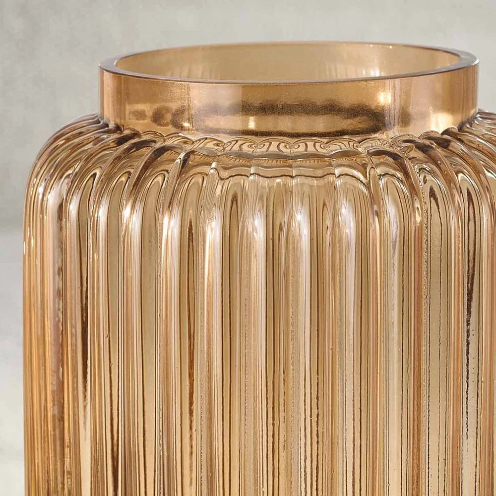 10 Inch Ribbed Glass Vase Champagne Elegant Decorative Cylinder Home Decor Fresh Flowers Indoor Display