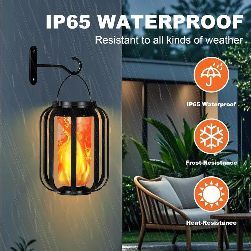 Solar Lantern Outdoor Light With Base Waterproof Flickering Flame Effect
