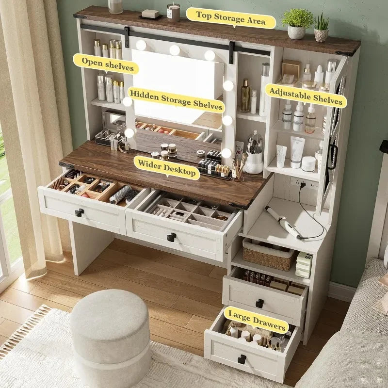 Hign-concerned Farmhouse Vanity Desk With Charging Station