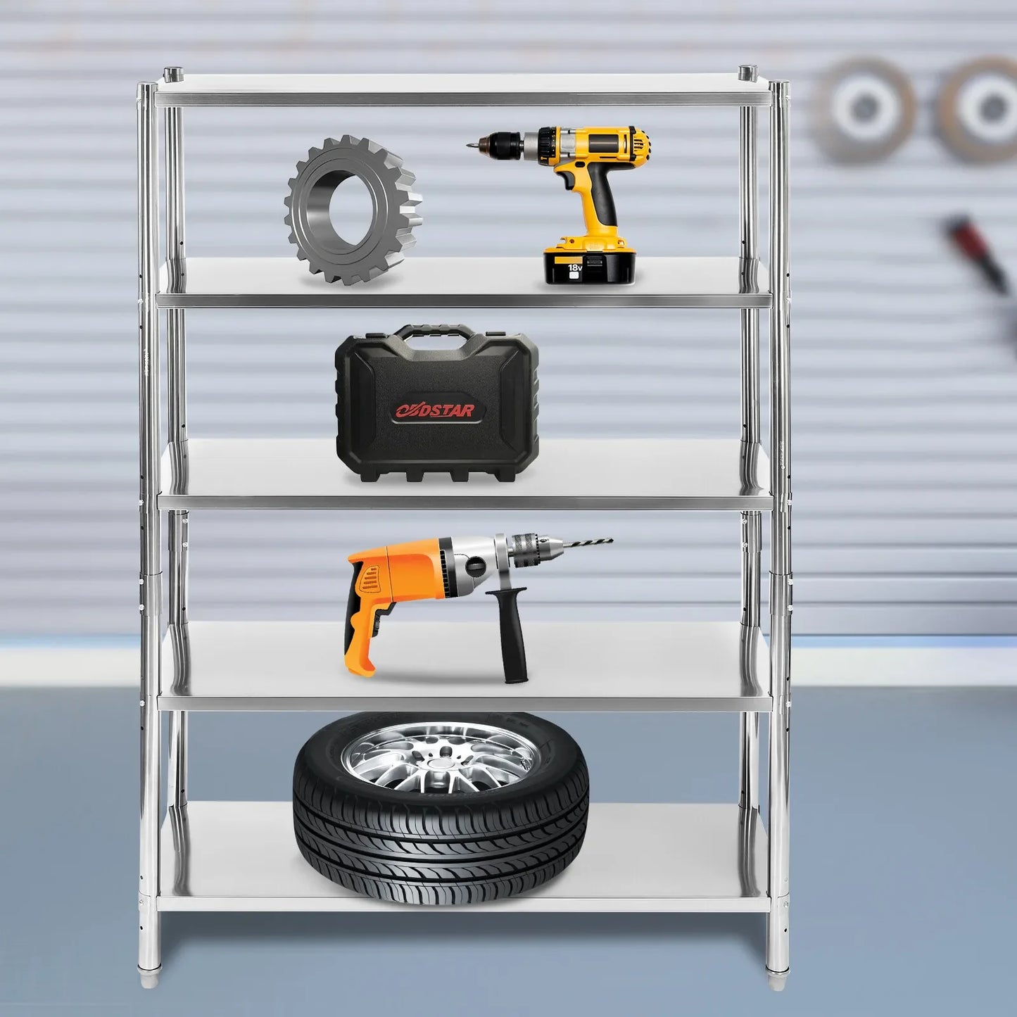 Heavy Duty 5-Tier Shelving 47.2"Wx17.7"Dx70.9"H - 661LB Capacity Stainless Steel Storage Rack for Warehouse & Garage
