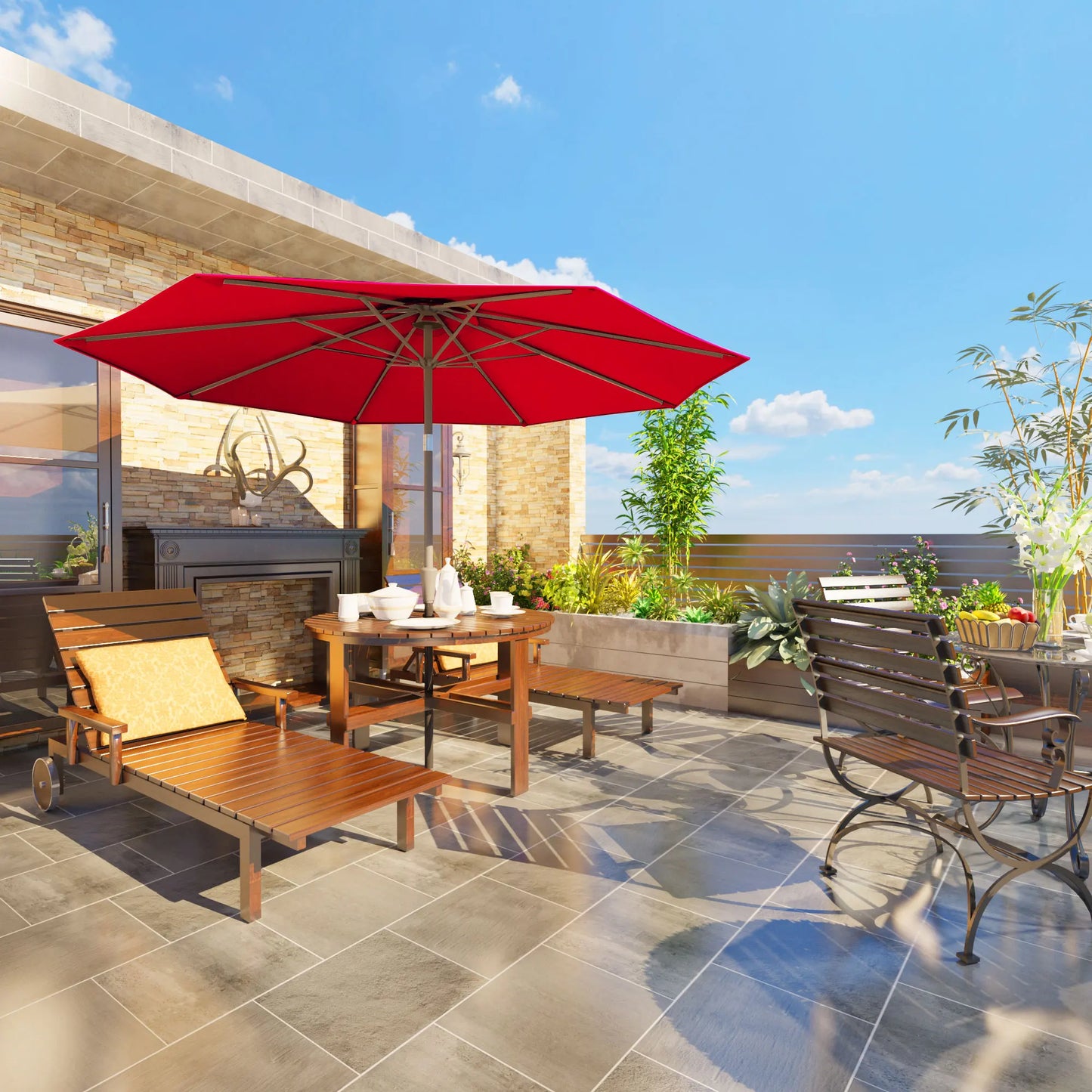 Blissun Outdoor Patio Umbrella With Tilt And Crank 8 Ribs