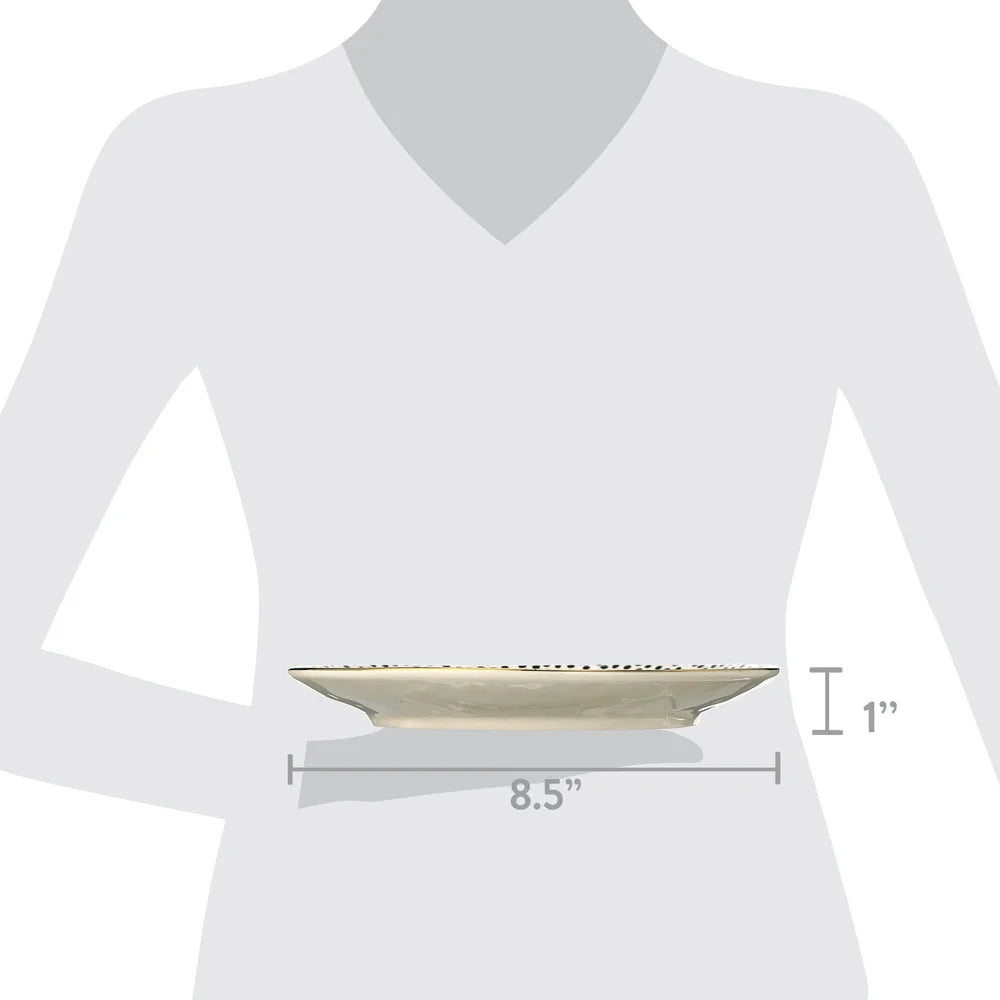 12 Piece Dinnerware Set Stoneware Black White Dot Dishwasher Microwave Safe Dinner Plates Salad Bowls Complete Dining Collection