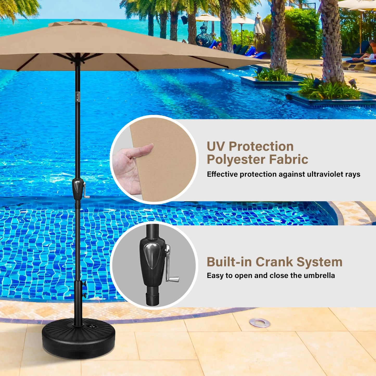 YSSOA Outdoor Patio Umbrella Market Table With Tilt Crank