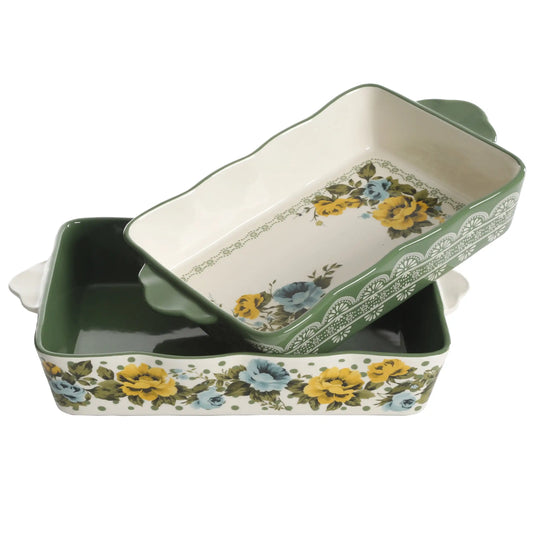 2-Piece Ceramic Bakeware Set Perfect for Any Delicious Dessert or Hearty Casserole