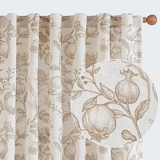 jinchan Linen Curtains Floral Curtain for Living Room 96 Inch Long French Rod Pocket Light Filtering Toile Print Farmhouse Bedro