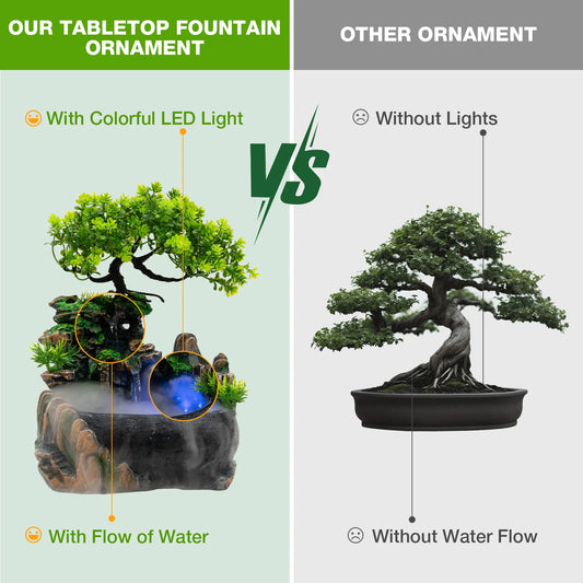 Tabletop Fountain Atomizing Desktop Humidifier with Rockery & Bonsai Waterfall Feature Fountain Desk Decoration