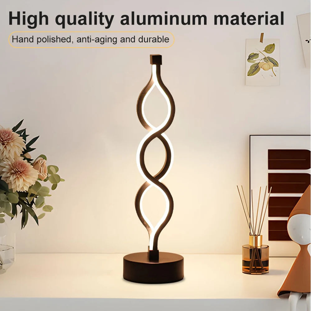 LED Spiral Table Lamp Tricolor Brightness USB Powered
