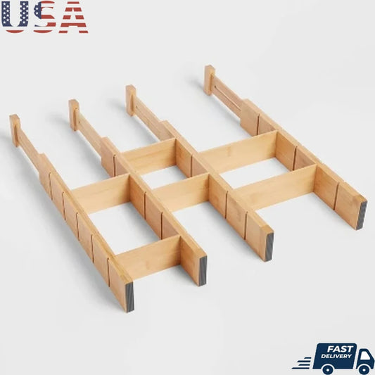 XMSJ Bamboo Expandable Drawer Dividers 4 Pack Organizer
