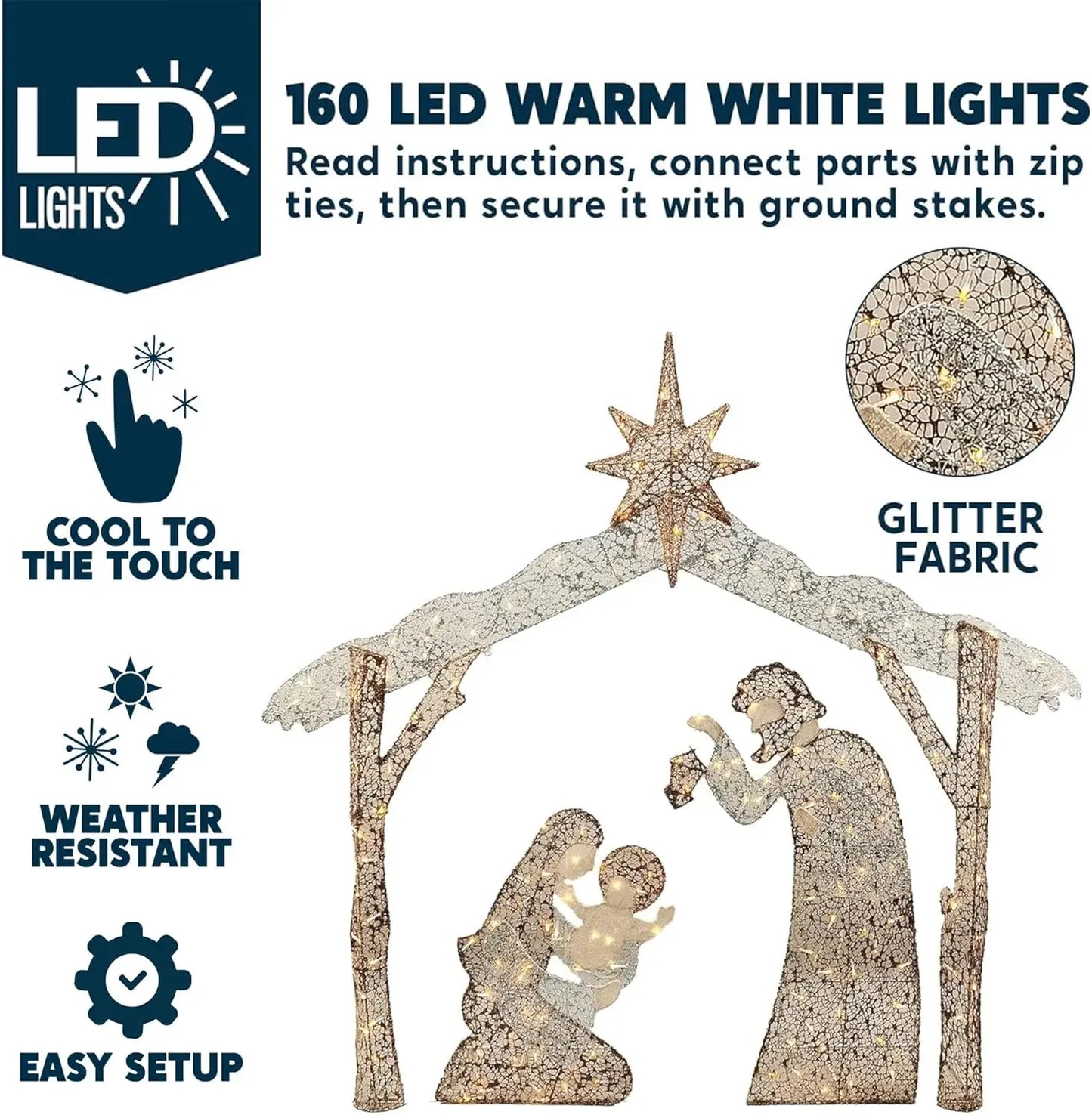Joyfy Nativity Scene Yard Light 160 LED Outdoor Christmas Decor