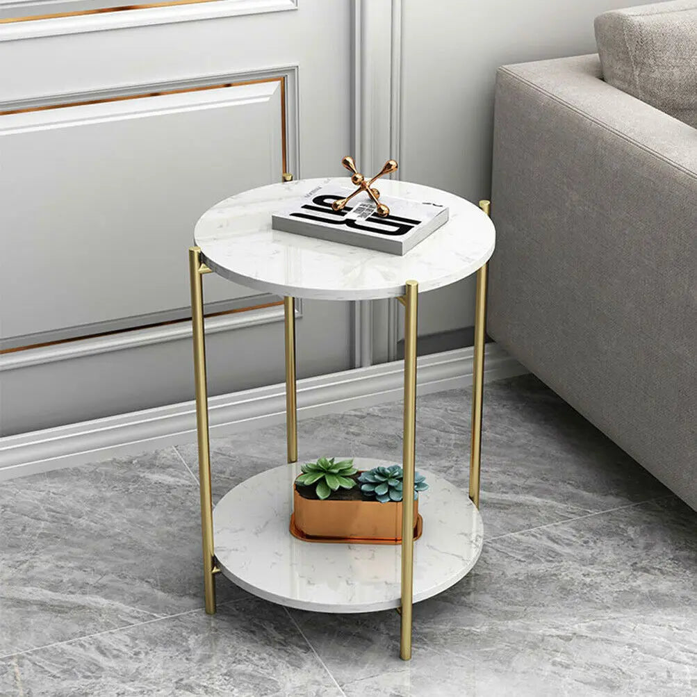 LUVODI 2-Tier Round Coffee End Tables Sofa Side Table Plant Stand with Storage Shelf Metal Frame for Living Room Bedroom