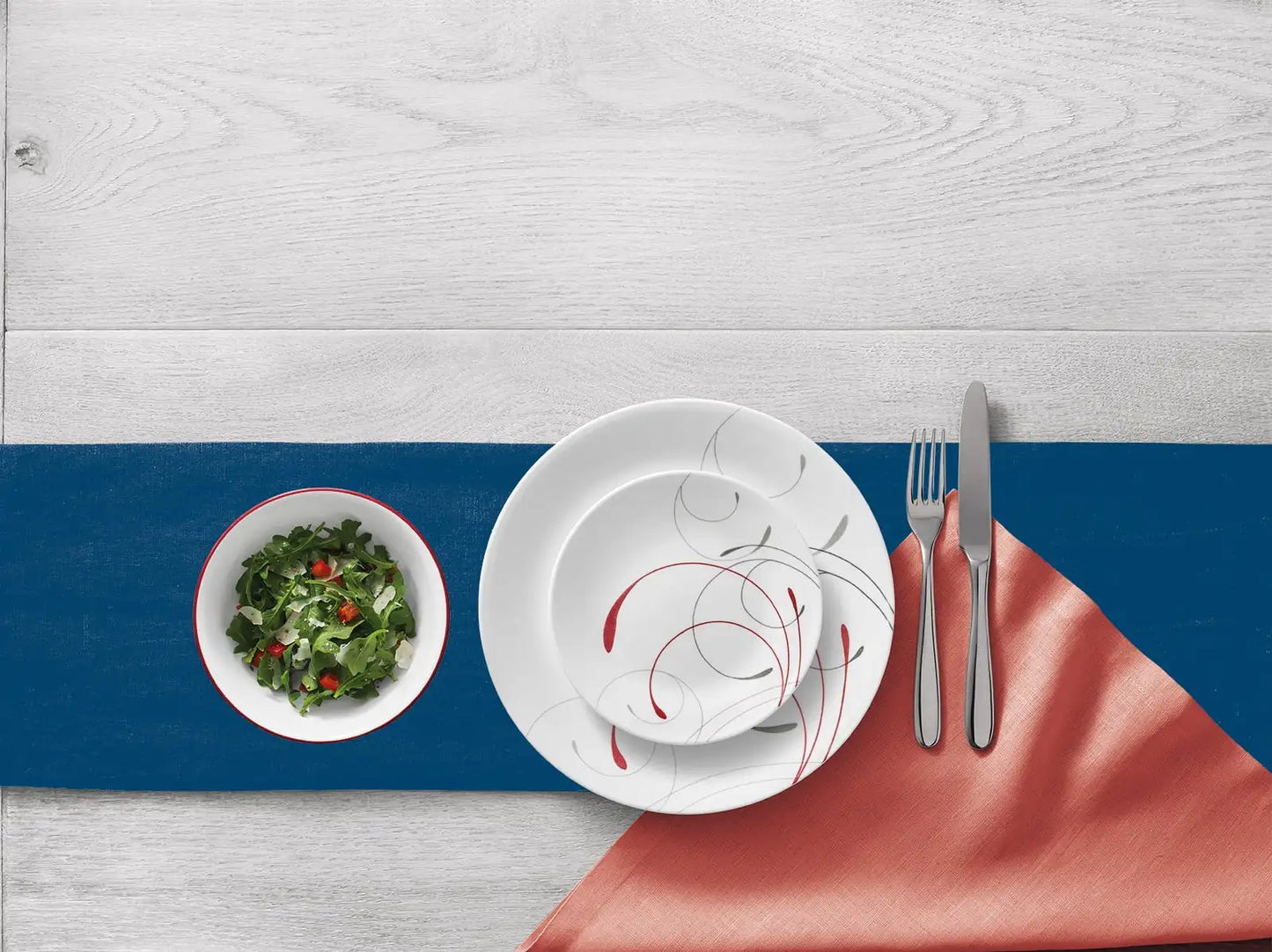 White and Red Round 12-Piece Flatware Set for Everyday Dining and Special Occasions