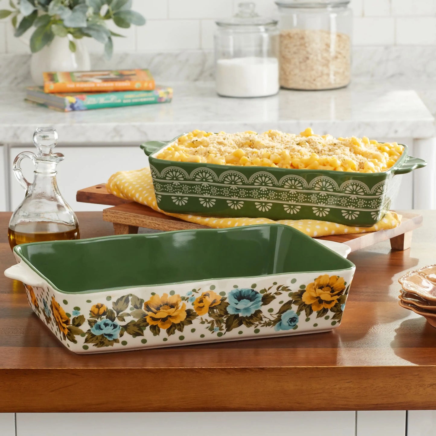 2-Piece Ceramic Bakeware Set Perfect for Any Delicious Dessert or Hearty Casserole