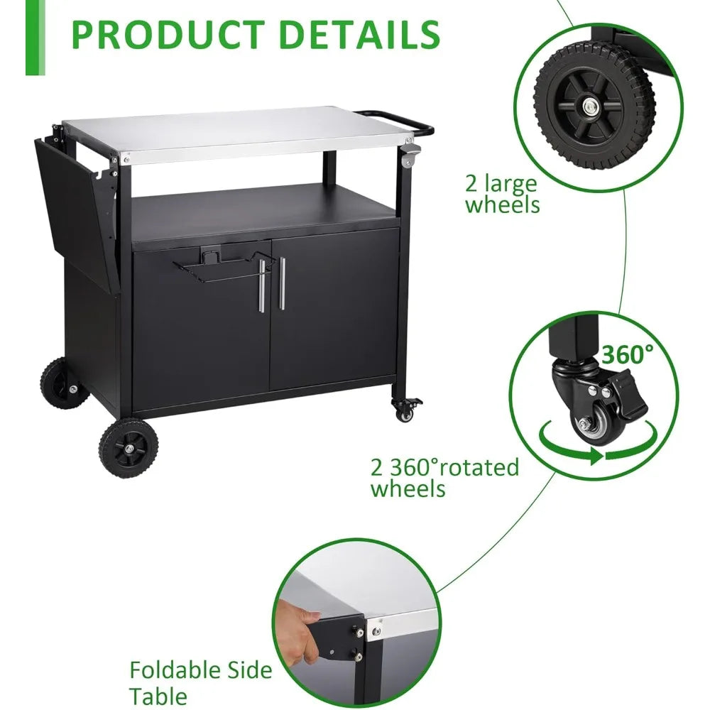 Stainless Steel Outdoor Grill Cart With Storage And Wheels