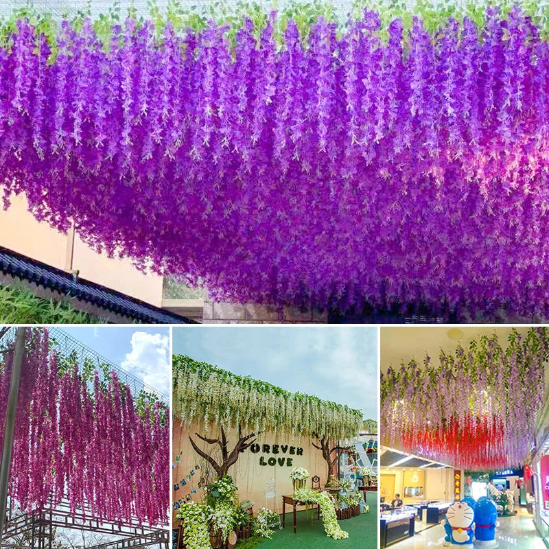 Artificial Wisteria Hanging Garland Rattan Faux Flowers Wedding Decor