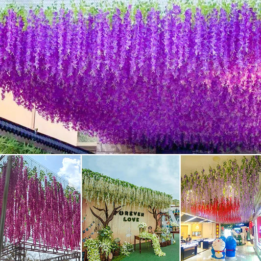 Artificial Wisteria Hanging Garland Rattan Faux Flowers Wedding Decor