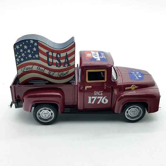 Rustic Patriotic Truck Decor with Vintage American Flag Design for 4th of July Celebration in Home or Office