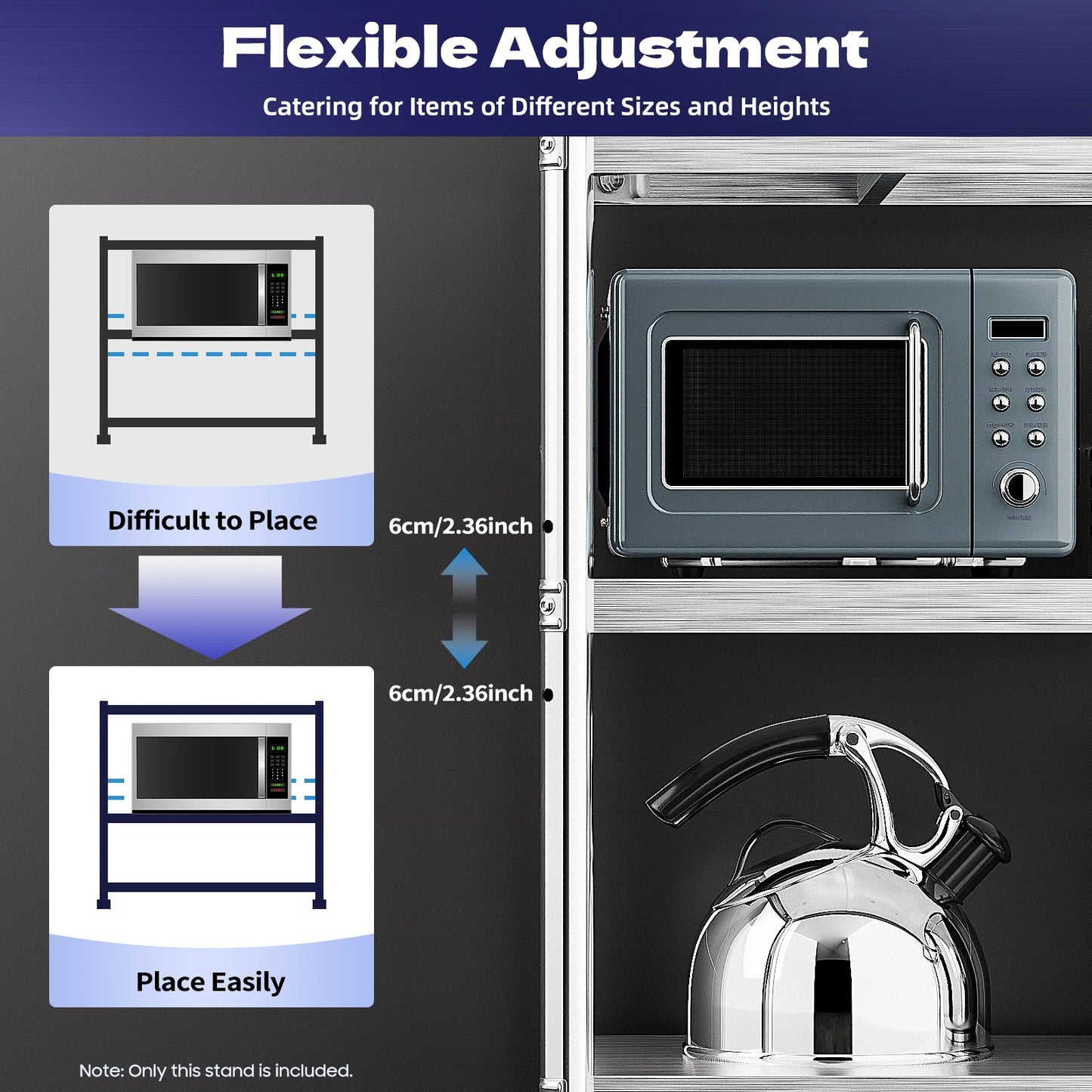 3 Tier Kitchen Storage Rack,Stainless Steel Shelves,Kitchen Storage Organizer,Microwave Rack for Pantries, Restaurants,Kitchens