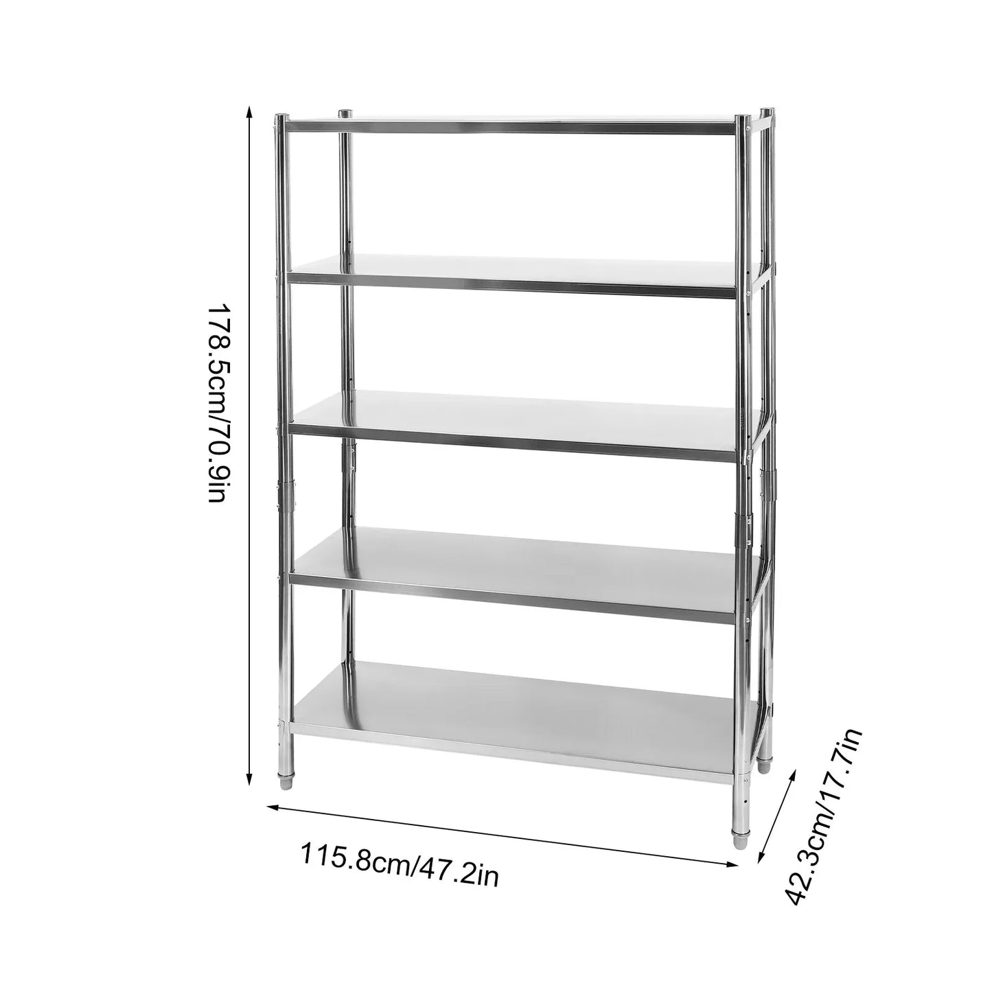 Heavy Duty 5-Tier Shelving 47.2"Wx17.7"Dx70.9"H - 661LB Capacity Stainless Steel Storage Rack for Warehouse & Garage