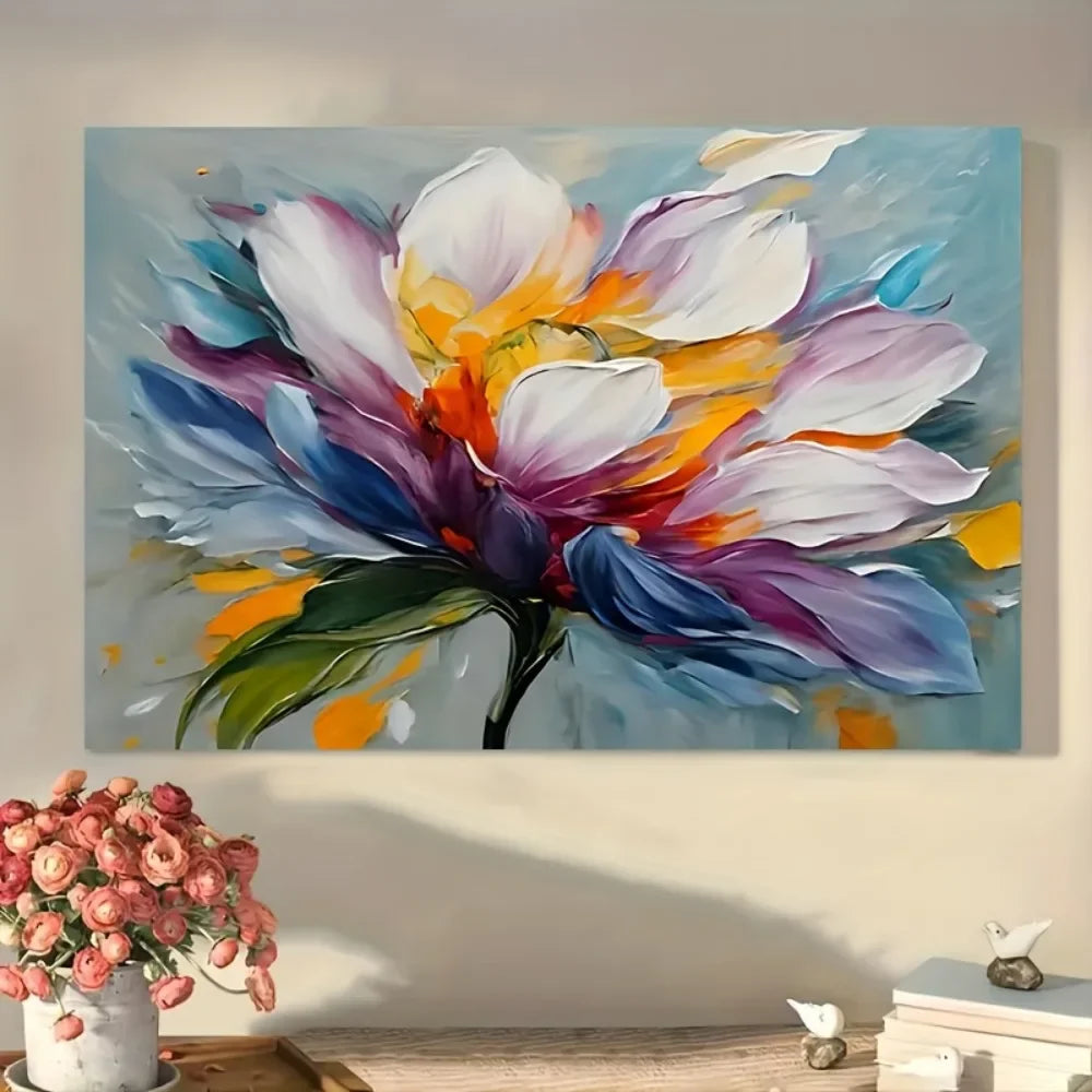 1 1.5-inch chunky wood pine frame interior art mural Home decor mural, modern floral canvas painting, interior decor