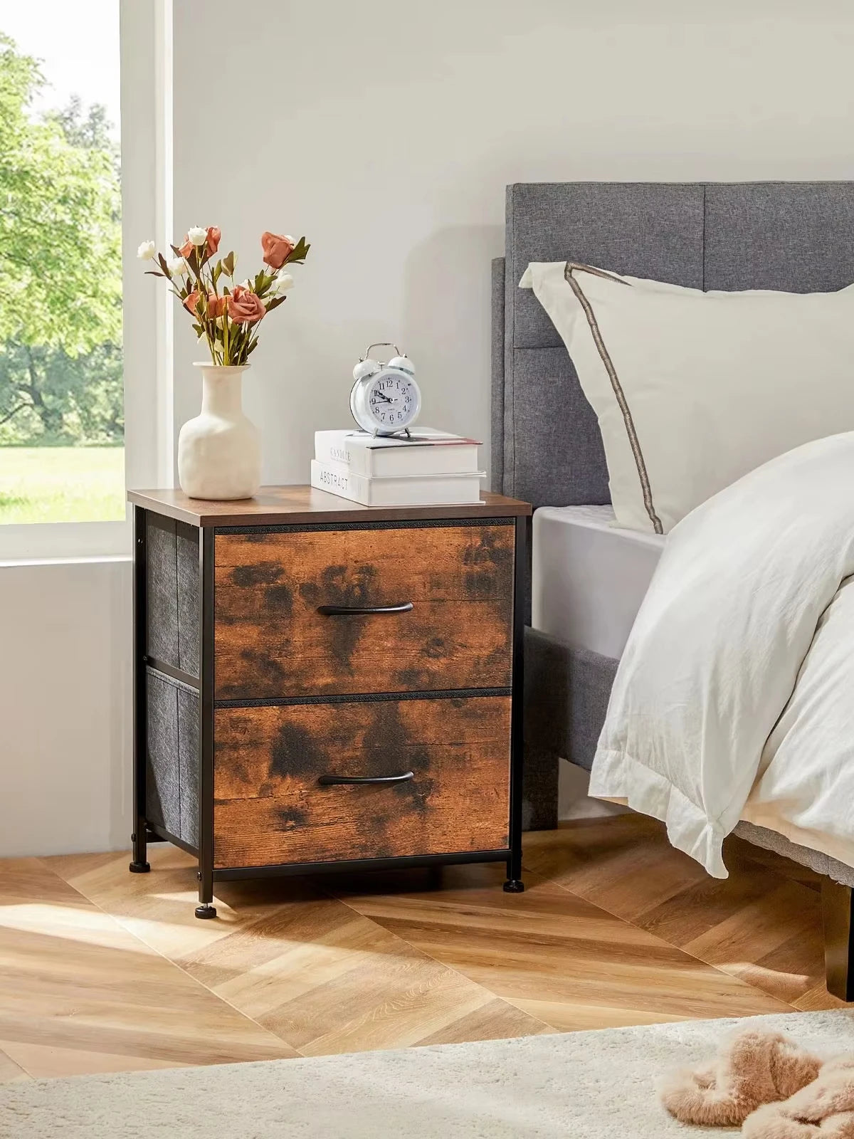 JHK Nightstand Bedside Table With Built In Storage Drawers