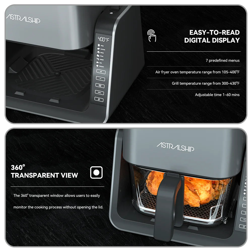 Astralship Glass Air Fryer And Grill Pan Combo With Presets