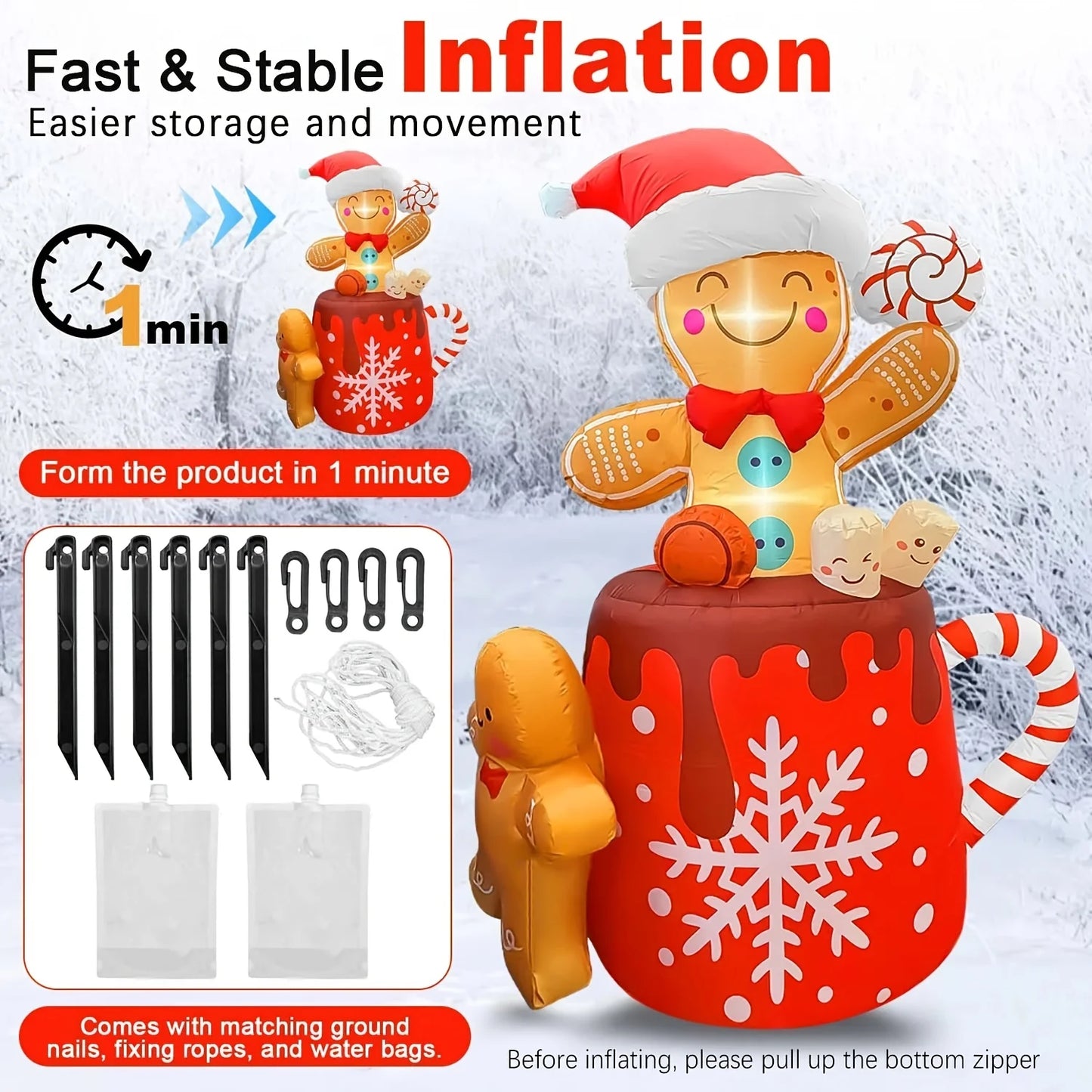 High-concerned Christmas Inflatable Gingerbread Man Yard Decoration