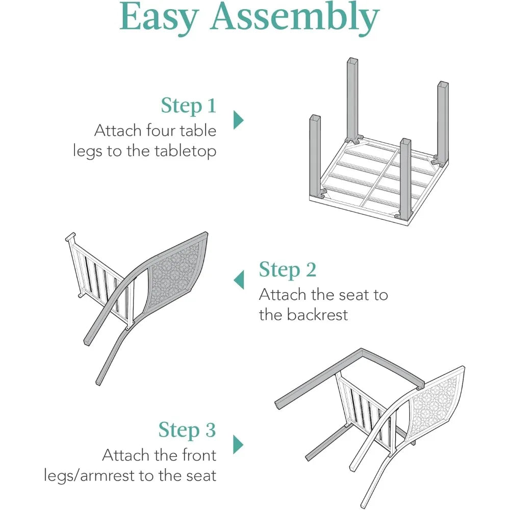 3-Piece Outdoor Bistro Set, Stackable Modern Steel Furniture for Porch, Garden w/ 2 Chairs, Table, Geometric Decor - Peacock Bl