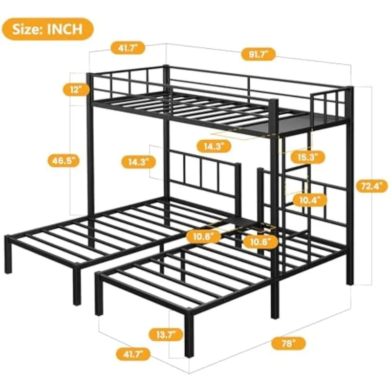 Hign-concerned Triple Bunk Bed Twin Over Twin Over Twin