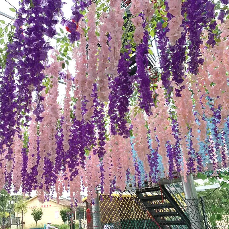 Artificial Wisteria Hanging Garland Rattan Faux Flowers Wedding Decor