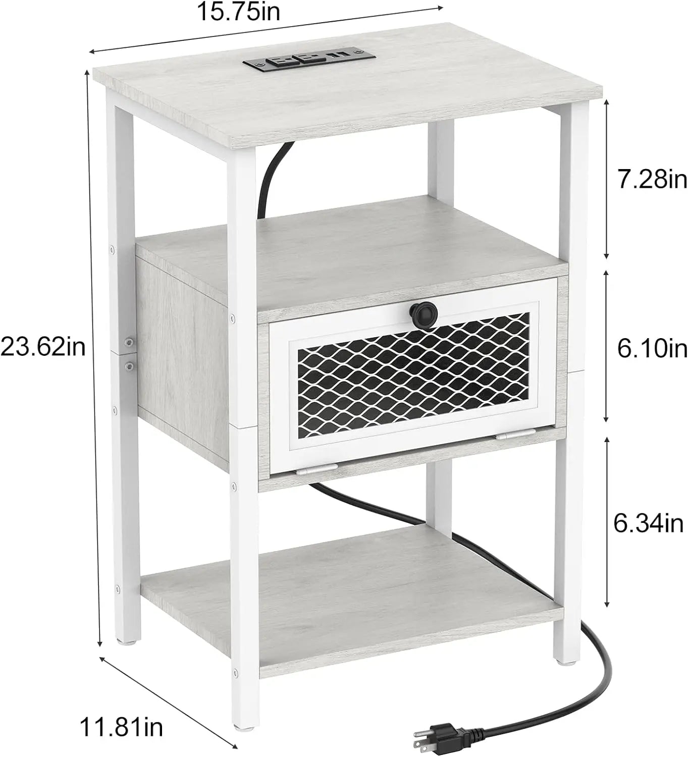 ZISIZ Nightstand Charging Station End Side Table Drawer