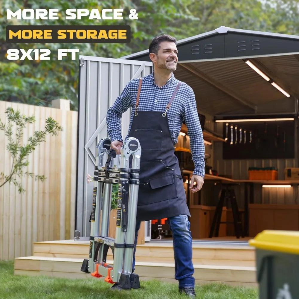 8 x 12 FT Outdoor Storage Shed, Metal Garden Shed with Updated Frame Structure, Tool Sheds for Backyard Garden Patio Lawn Black