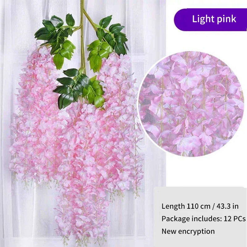 Artificial Wisteria Hanging Garland Rattan Faux Flowers Wedding Decor