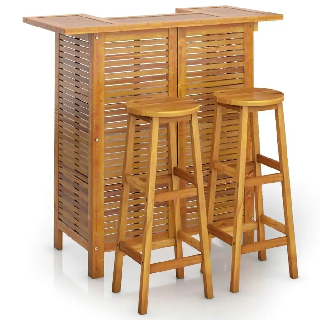 Natural Acacia Wood Garden Bar Set 3 Piece Outdoor Furniture Stylish Patio Dining Set