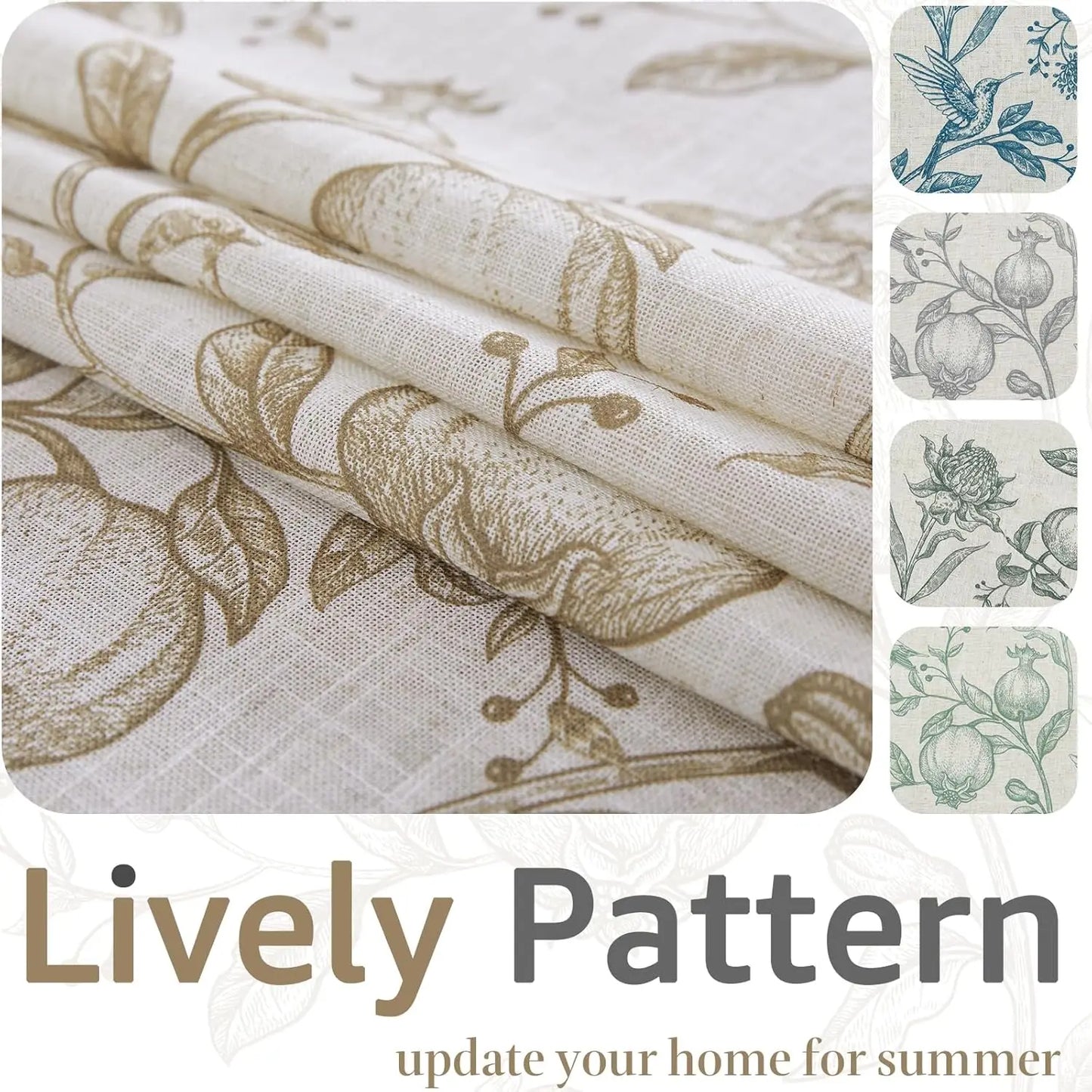 jinchan Linen Curtains Floral Curtain for Living Room 96 Inch Long French Rod Pocket Light Filtering Toile Print Farmhouse Bedro