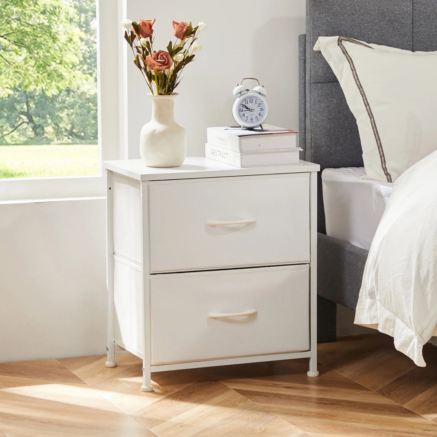 JHK Nightstand Bedside Table With Built In Storage Drawers