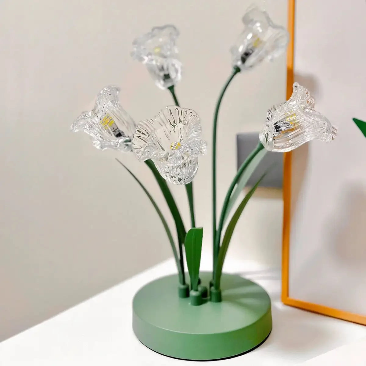 Bell Orchid Glass Table Lamp With LED Bulbs For Homes