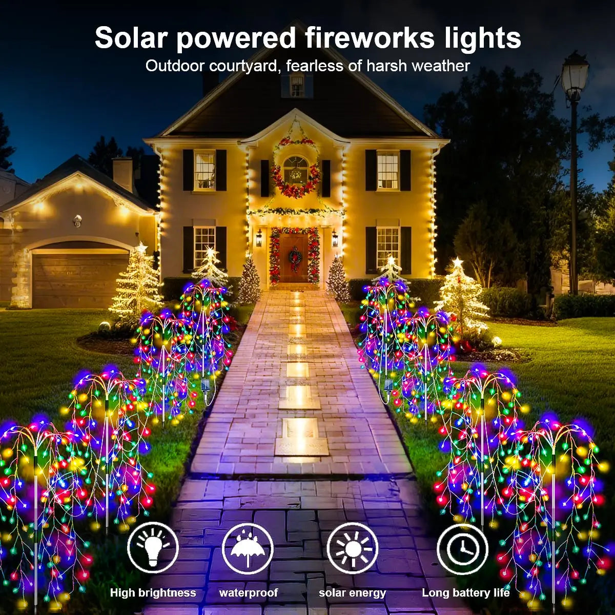 WELPUR 4Pack 680LED Christmas Solar Firecracker Lights