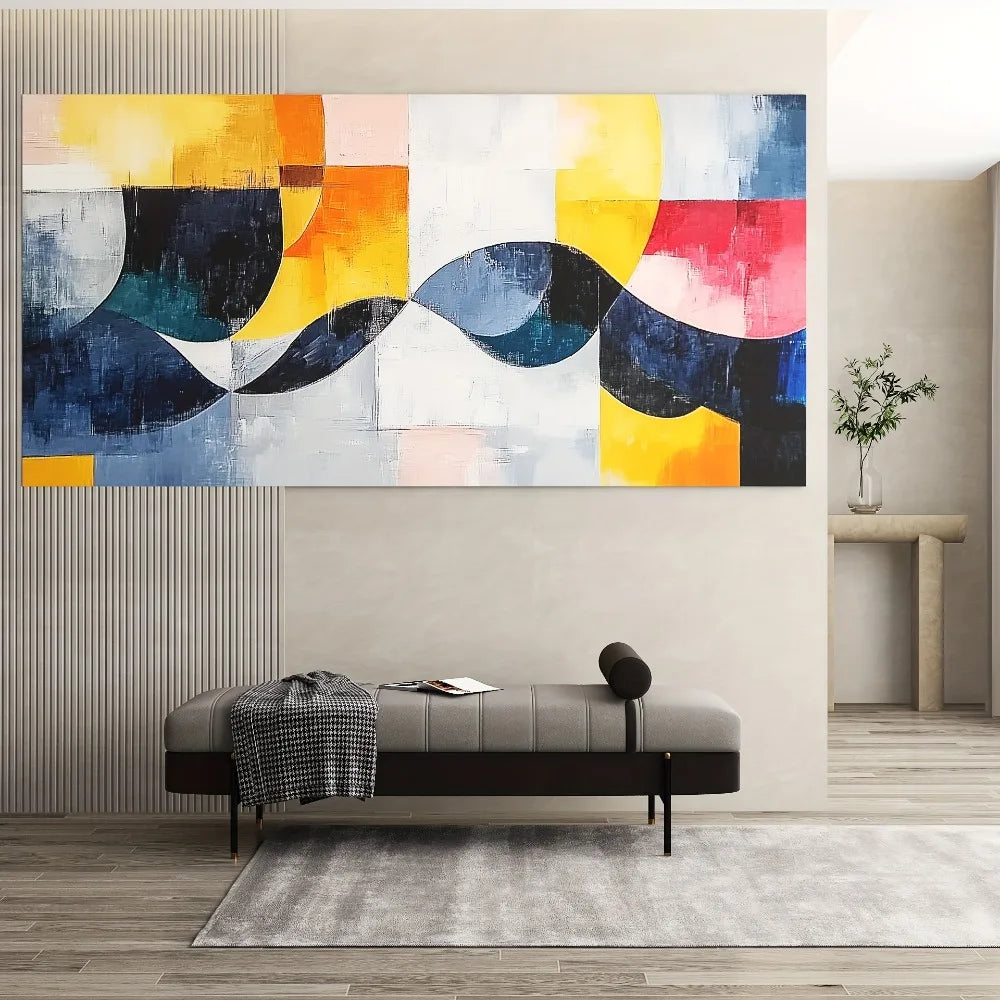 Modern abstract canvas art "Line Dance" Dynamic geometric design, 1.5 "thick heart pine frame, interior decoration