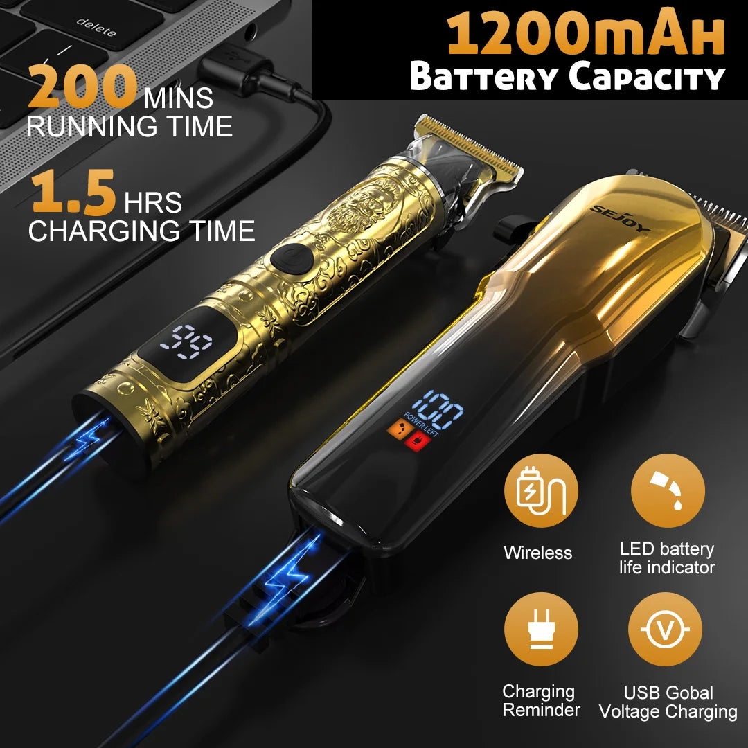 Sejoy Professional Combo Kits For Men Adjustable Speeds Hair Clipper Rechargeable Electric Hair Trimmer Set for Barber