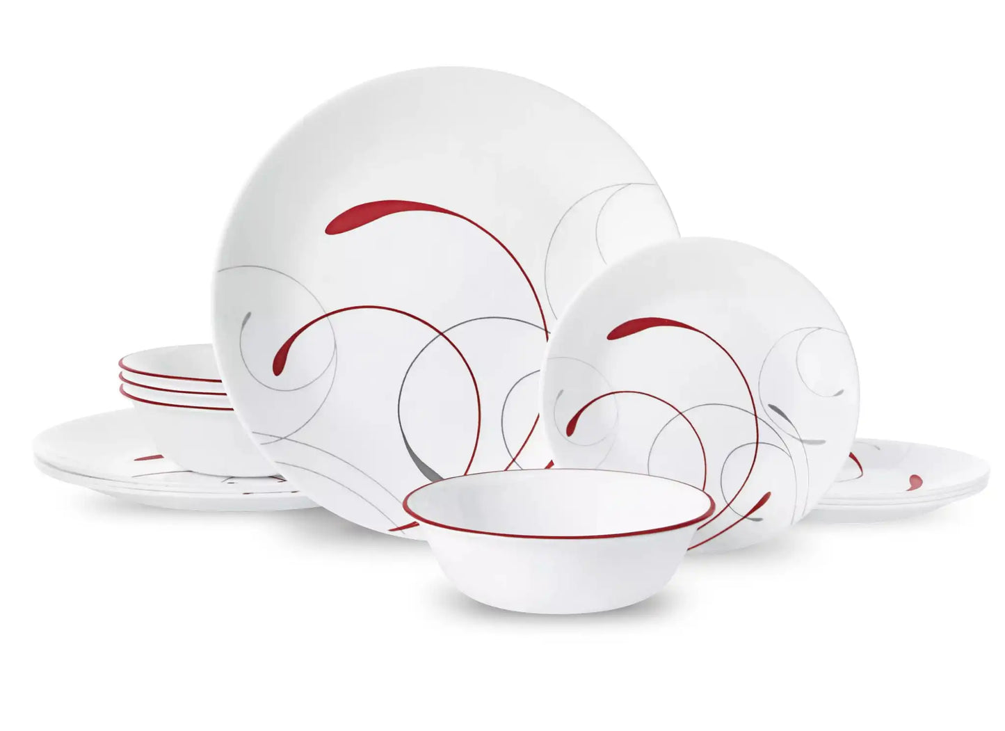 White and Red Round 12-Piece Flatware Set for Everyday Dining and Special Occasions