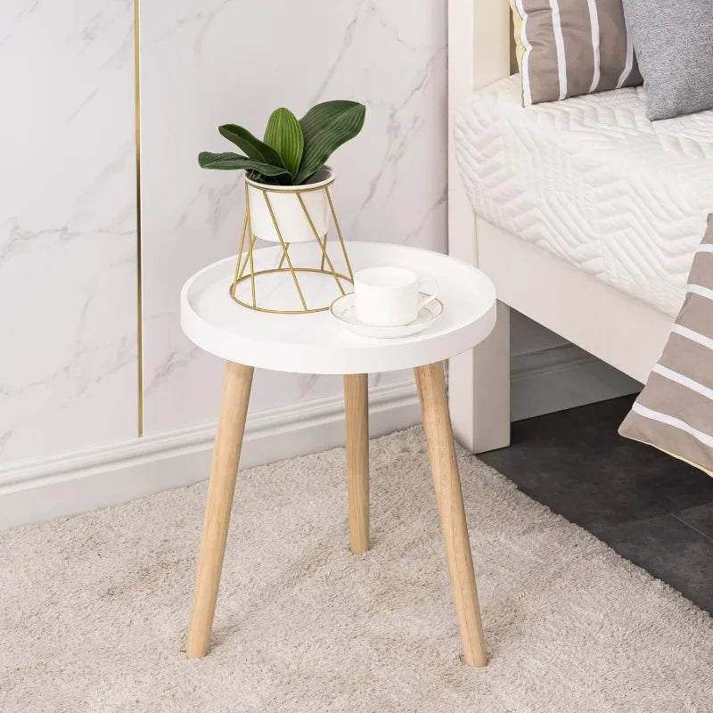 Hign Concerned Round Side Table White Tray Nightstand
