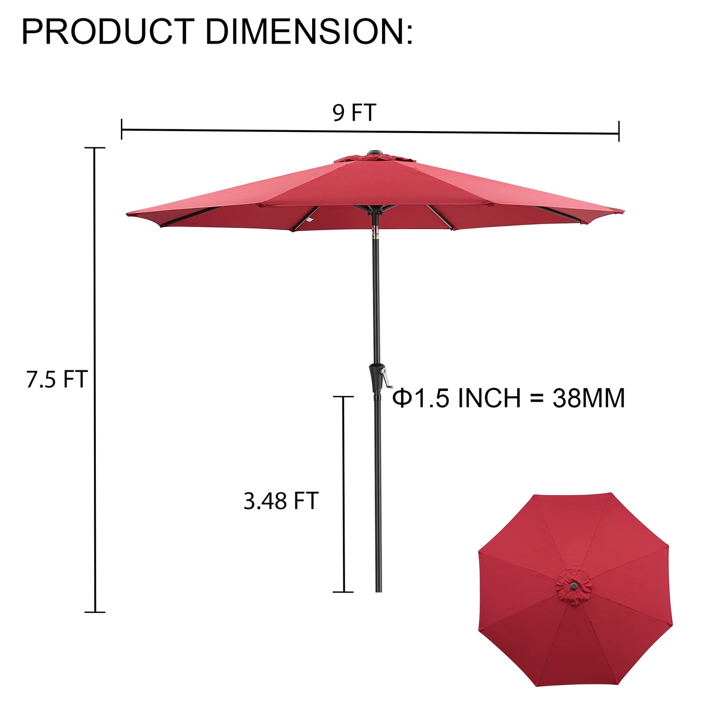 Blissun Outdoor Patio Umbrella With Tilt And Crank 8 Ribs