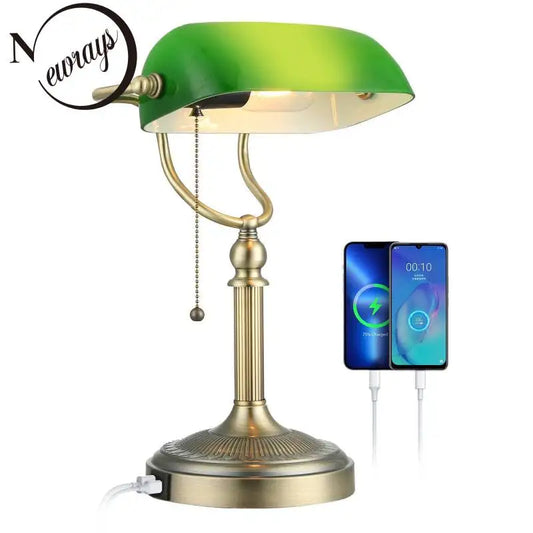New Classic Bank Lamp E27 USB Dual Hole Reading Desk Lamp