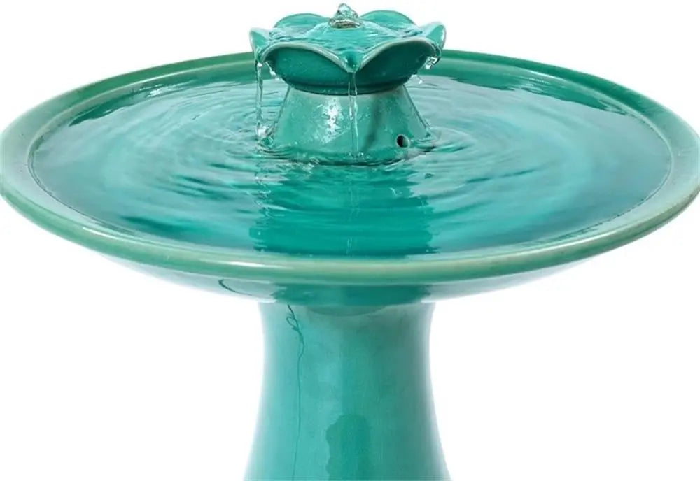 22 Inch Ceramic Bird Bath Fountain, Elegant Glazed Outdoor Water Feature with Lotus Design, Freestanding Waterfall