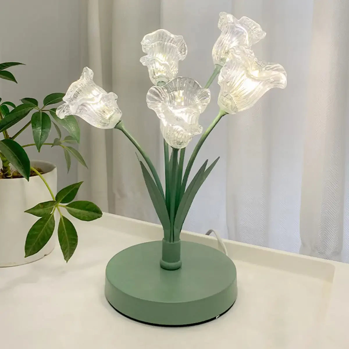 Bell Orchid Glass Table Lamp With LED Bulbs For Homes