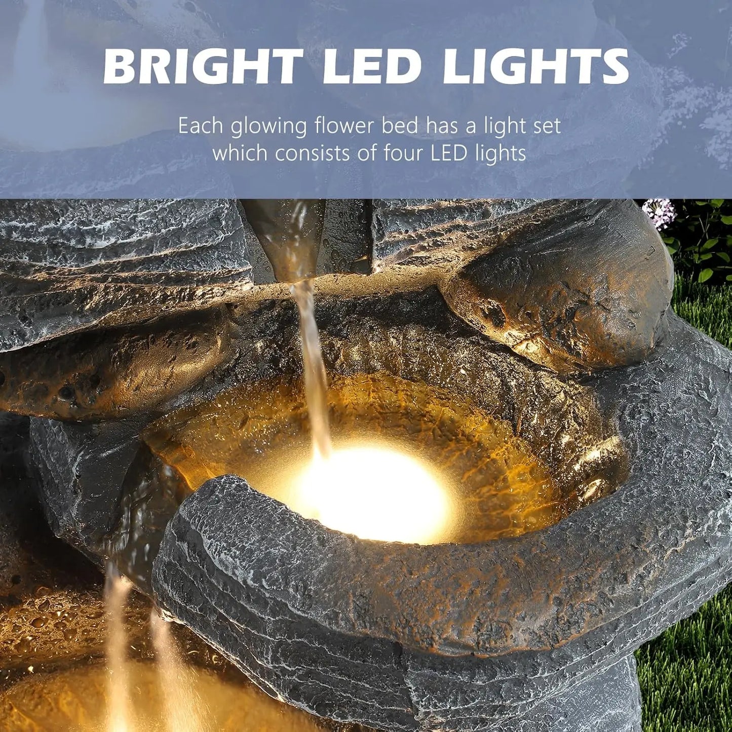 Grepatio Outdoor 5 Tier Cascading Rock Water Fountain