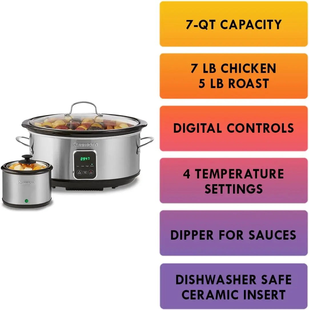Iosn Kenmore Stainless Steel Programmable Slow Cooker With Dipper