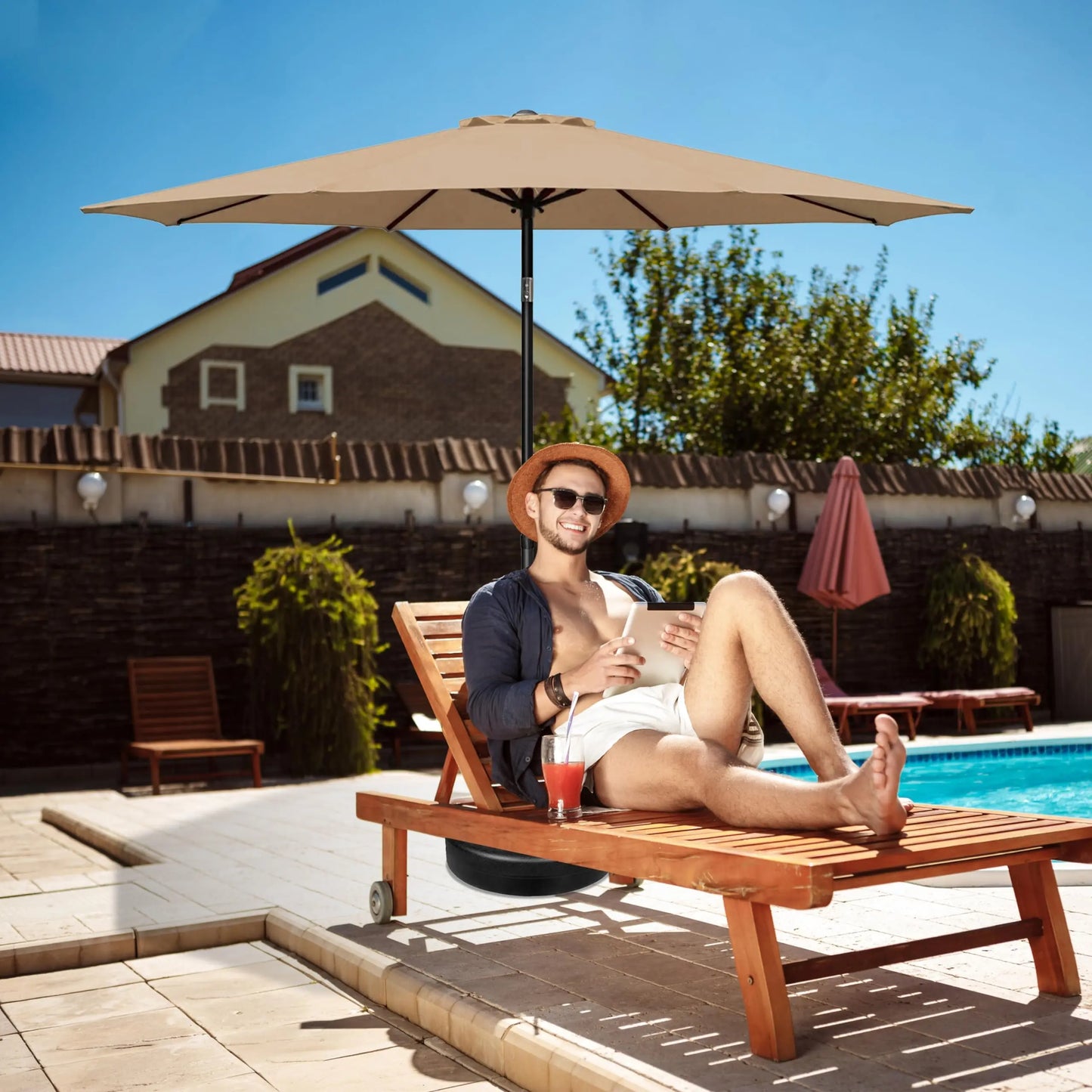 YSSOA Outdoor Patio Umbrella Market Table With Tilt Crank