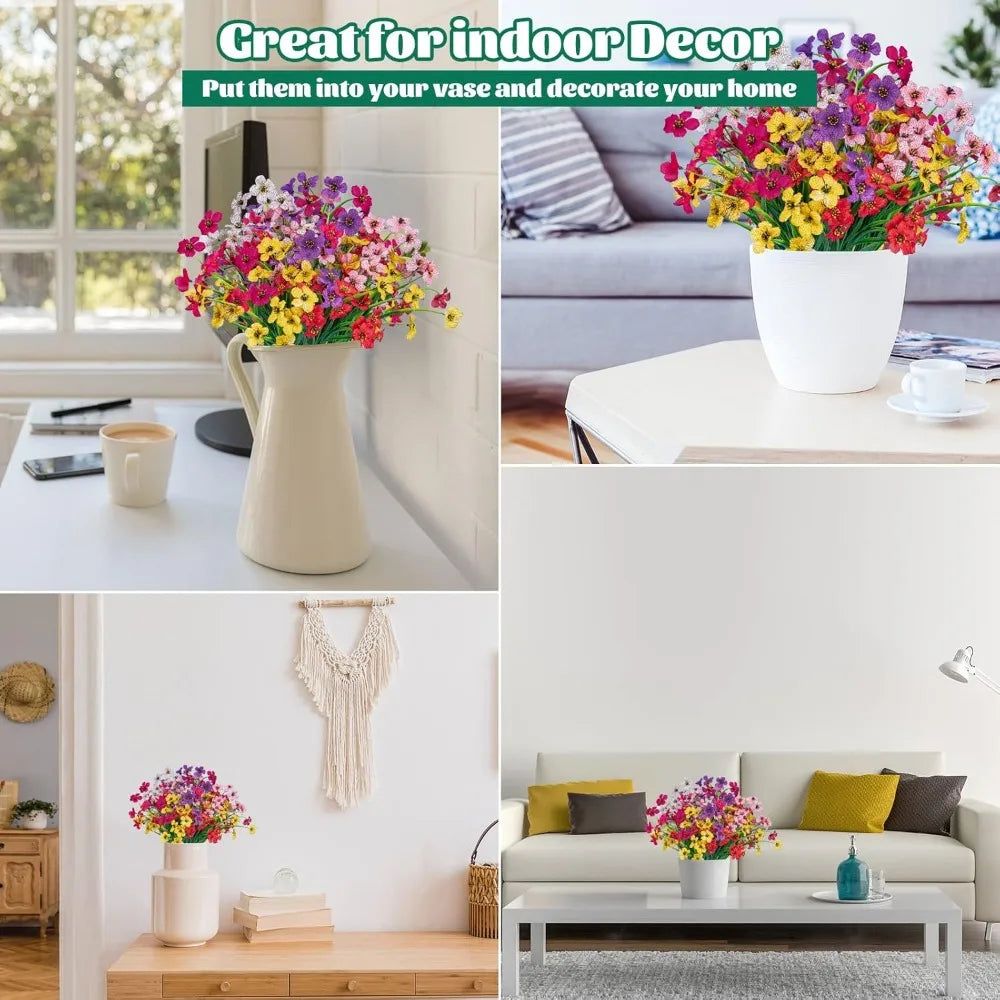 24 Pcs Artificial Flowers for Outdoor,Plastic Flowers Decoration, UV Resistant Faux Flowers Shrubs, Artificial Plants for Indoo