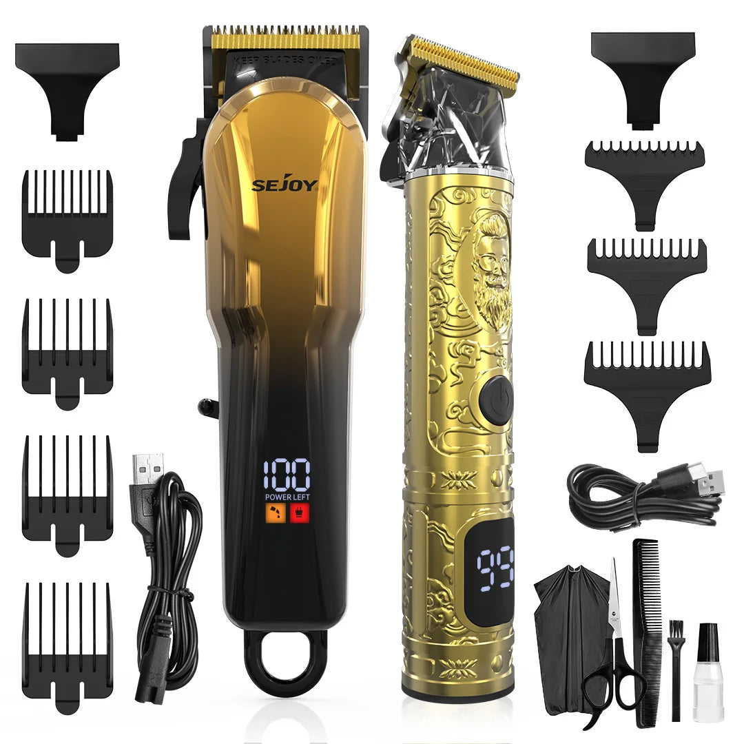 Sejoy Professional Combo Kits For Men Adjustable Speeds Hair Clipper Rechargeable Electric Hair Trimmer Set for Barber